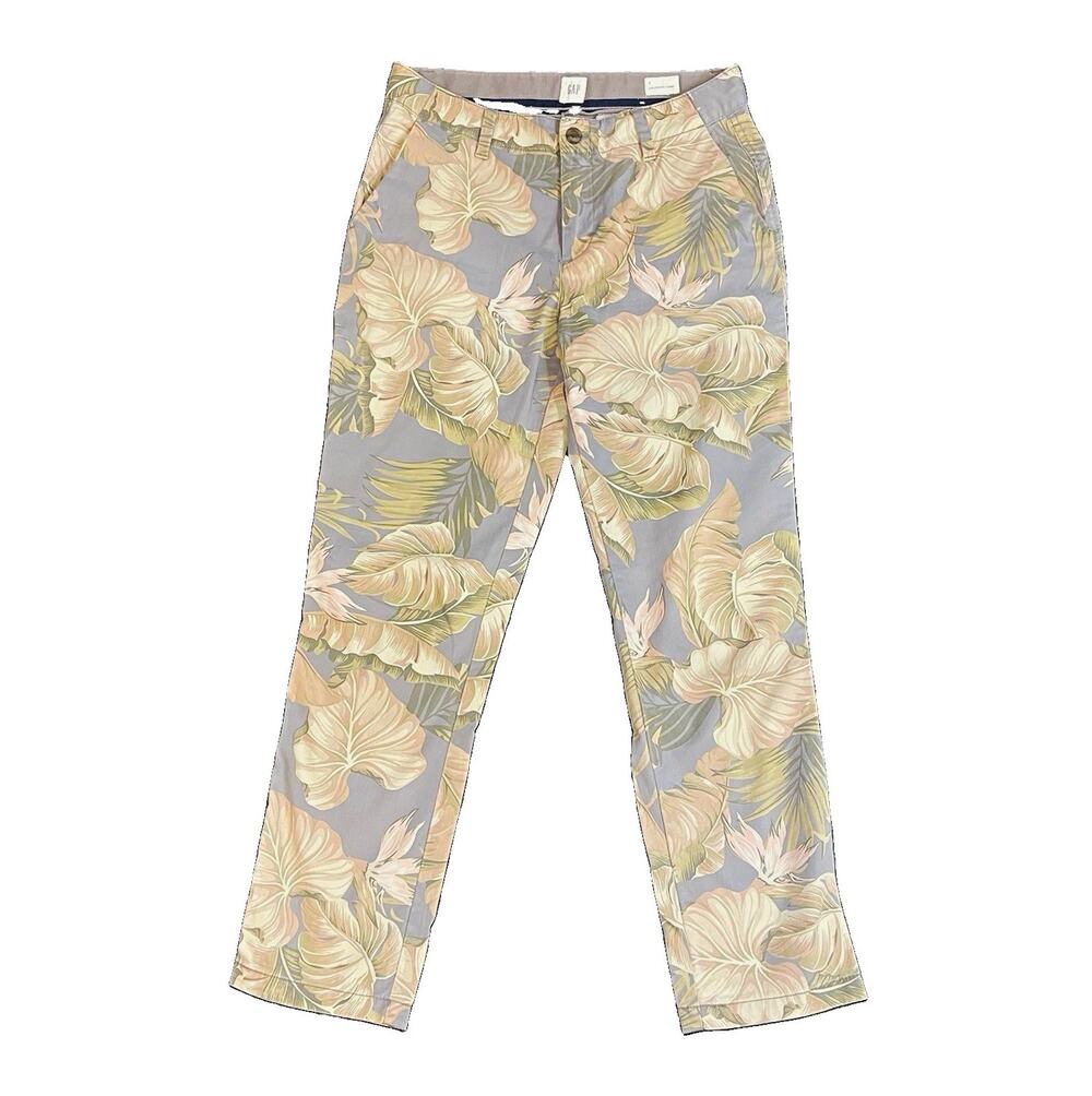 GAP Women’s Boho Girlfriend Chino Pants Tropical Floral Gray Straight Leg s 4